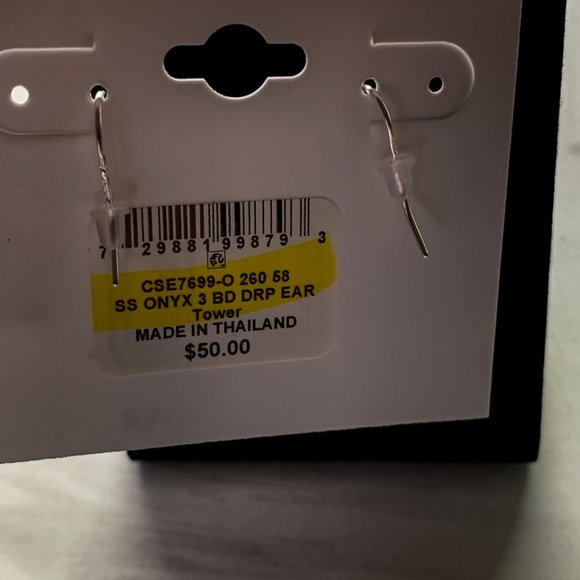 Sterling silver onyx 3 ball tear drop earrings - Picture 5 of 5